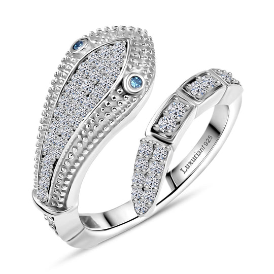 LUXURIANT SGL zertifizierter blauer und weißer SI-GH Labor Diamant Ring, 925 Silber rhodiniert - 0,50 ct.
