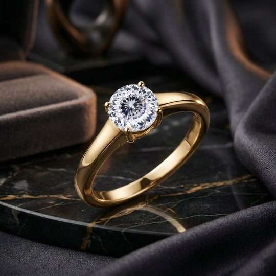 D'Joy 120 Facetten Moissanit Ring 925 Silber vergoldet (Größe 21.00) ca. 0,78 ct