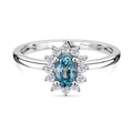 D'Joy Blauer Zirkon, Weißer Zirkon Ring 925 Silber rhodiniert (Größe 19.00) ca. 1,07 ct
