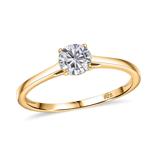 Moissanit Ring 925 Silber 750 Gelb Vergoldet (Größe 21.00) ca. 0,46 ct