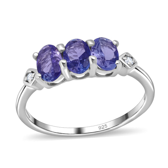 Tansanit, Lab Grown Diamant Ring 925 Silber rhodiniert (Größe 18.00) ca. 1,35 ct