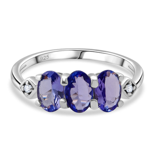 Tansanit, Lab Grown Diamant Ring 925 Silber rhodiniert (Größe 18.00) ca. 1,35 ct