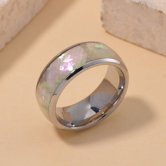 Weißes Perlmutt Ring Reiner Edelstahl