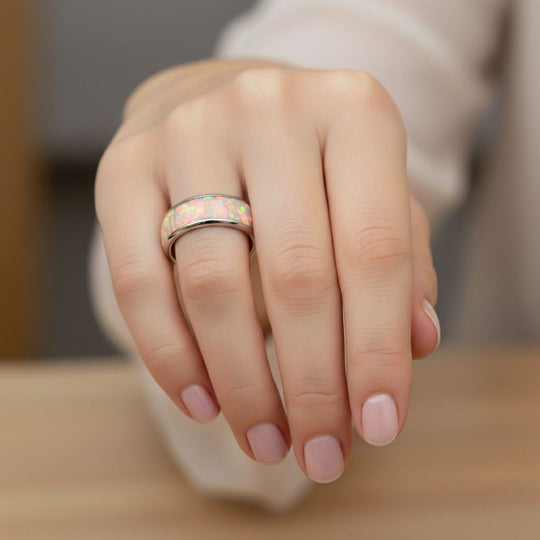 Weißes Perlmutt Ring Reiner Edelstahl