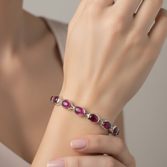 D'Joy Afrikanischer Rubin (Fissure gefüllt) Armband ca. 20 cm 925 Silber rhodiniert ca. 25,92 ct.