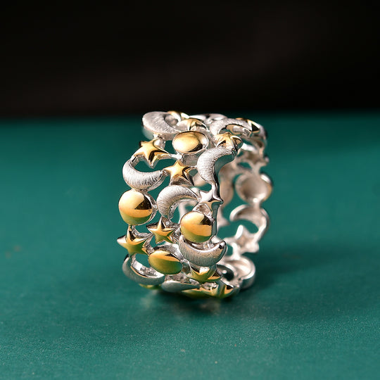 GP Celestial Kollektion - Kanchanaburi Blauer Saphir Ring 925 Silber vergoldet und platiniert (Größe 18.00) ca.