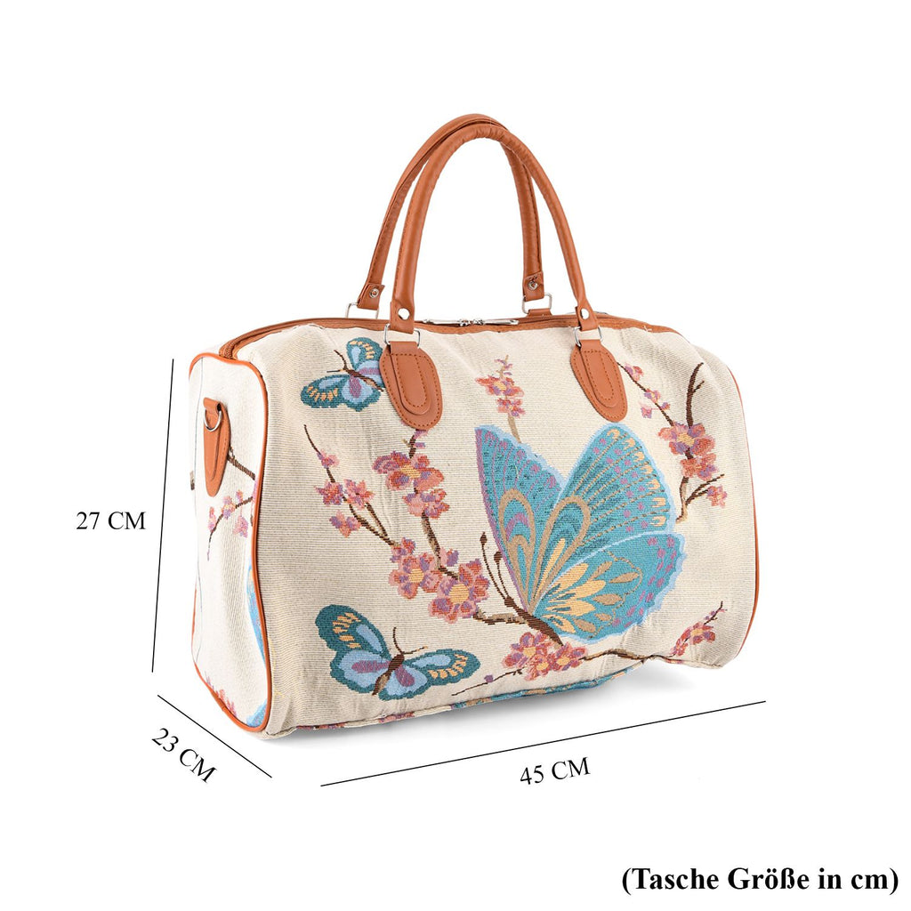 Schmetterlingsprint Reisetasche, geräumiges Design mit Reißverschlussfach, verstellbarer Schultergurt 120 cm, 45 x 23 x 27 cm