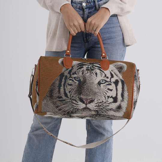Tigerprint Reisetasche, geräumiges Design mit Reißverschlussfach, verstellbarer Schultergurt 120 cm, 45 x 23 x 27 cm