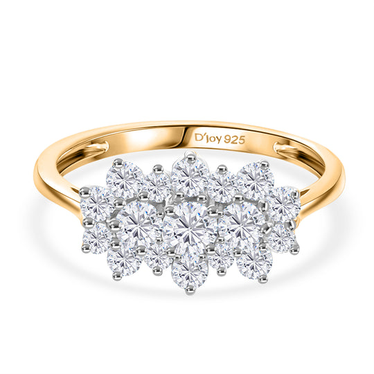 D'Joy Moissanit Ring 925 Silber 750 Gelb Vergoldet (Größe 17.00) ca. 0,88 ct