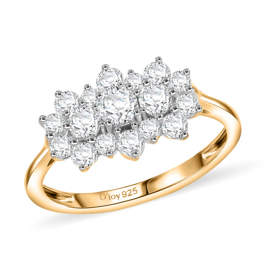 D'Joy Moissanit Ring 925 Silber 750 Gelb Vergoldet (Größe 17.00) ca. 0,88 ct