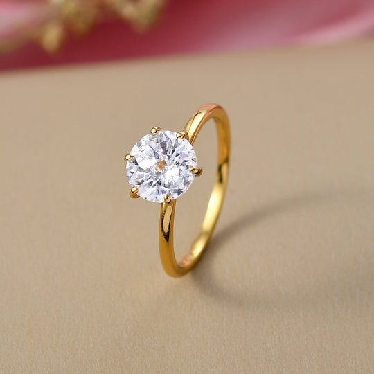 D'Joy Moissanit Ring 925 Silber 750 Gelb Vergoldet (Größe 20.00) ca. 1,77 ct