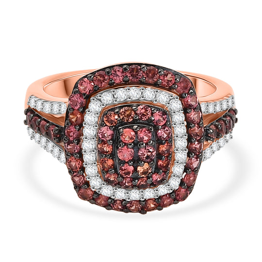 D'Joy AA Padparadscha Saphir, Weißer Zirkon Ring 925 Silber 750 Roségold Vermeil (Größe 19.00) ca. 1.47 ct