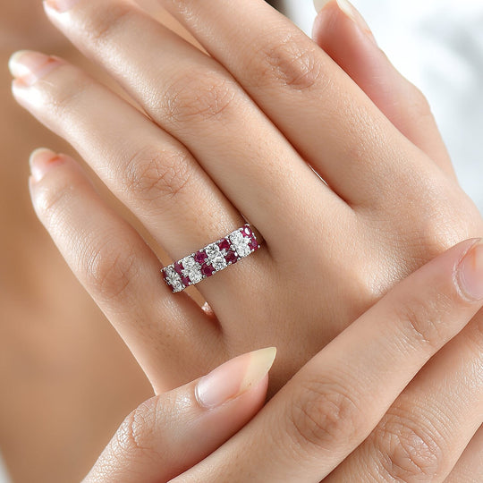 Luxuriant - AAA Natürlicher Mosambik-Rubin, Lab Grown Diamant AGI zertifiziert Ring 417 Gold (Größe 16.50) ca. 1.51 ct