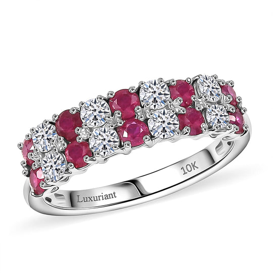 Luxuriant - AAA Natürlicher Mosambik-Rubin, Lab Grown Diamant AGI zertifiziert Ring 417 Gold (Größe 16.50) ca. 1.51 ct