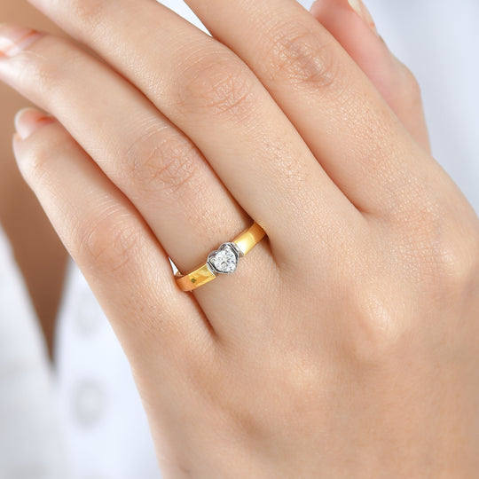 LUXURIANT SI-GH Labor Diamant Solitär Ring, 925 Silber rhodiniert und 750 Gelbgold Vermeil - 0,20 ct.