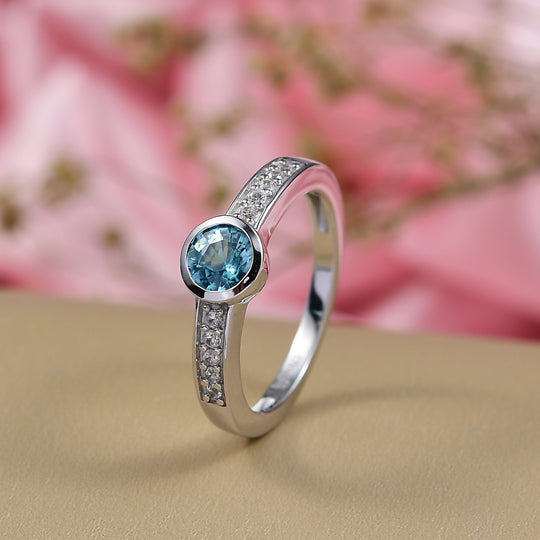D'Joy Blauer Zirkon, Weißer Zirkon Ring 925 Silber rhodiniert (Größe 19.00) ca. 1,30 ct