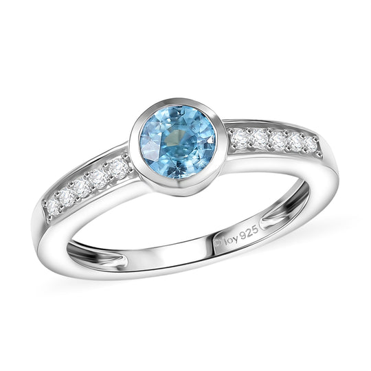 D'Joy Blauer Zirkon, Weißer Zirkon Ring 925 Silber rhodiniert (Größe 19.00) ca. 1,30 ct