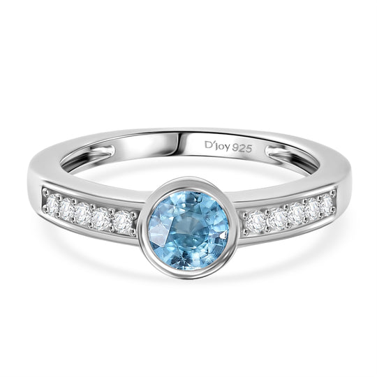 D'Joy Blauer Zirkon, Weißer Zirkon Ring 925 Silber rhodiniert (Größe 19.00) ca. 1,30 ct