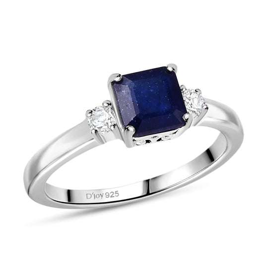 D'Joy AA Masoala Saphir (Fissure gefüllt), Moissanit Ring 925 Silber rhodiniert (Größe 20.00) ca. 1,77 ct