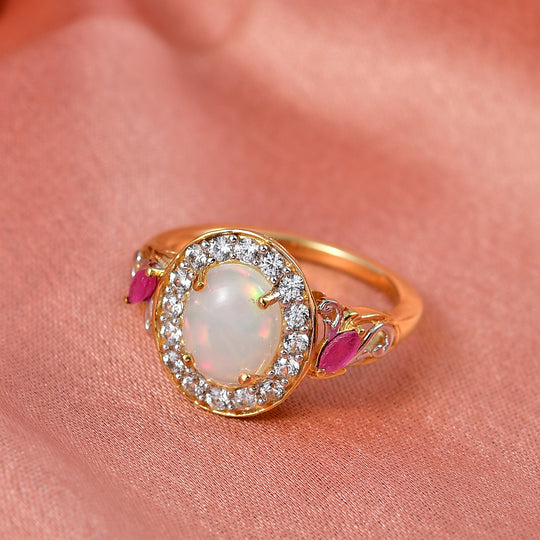 D'Joy Natürlicher, äthiopischer Welo Opal, Afrikanischer Rubin (Fissure gefüllt) Ring 925 Silber vergoldet (Größe 21.00) ca. 2,06 ct