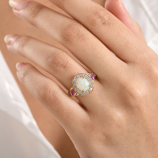 D'Joy Natürlicher, äthiopischer Welo Opal, Afrikanischer Rubin (Fissure gefüllt) Ring 925 Silber vergoldet (Größe 21.00) ca. 2,06 ct