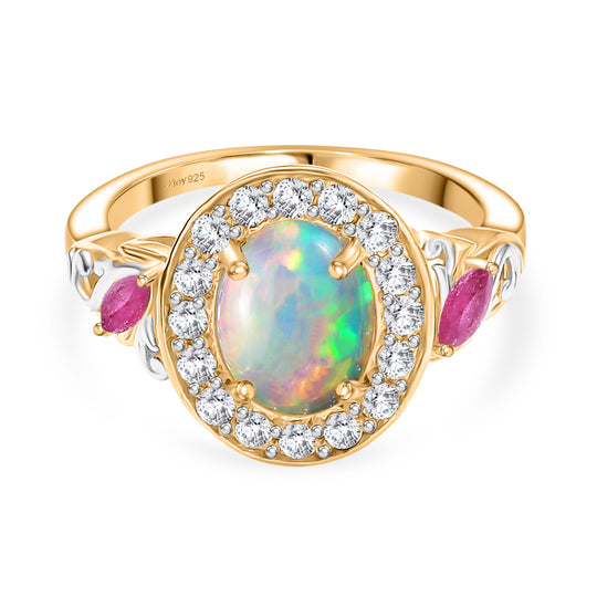 D'Joy Natürlicher, äthiopischer Welo Opal, Afrikanischer Rubin (Fissure gefüllt) Ring 925 Silber vergoldet (Größe 21.00) ca. 2,06 ct