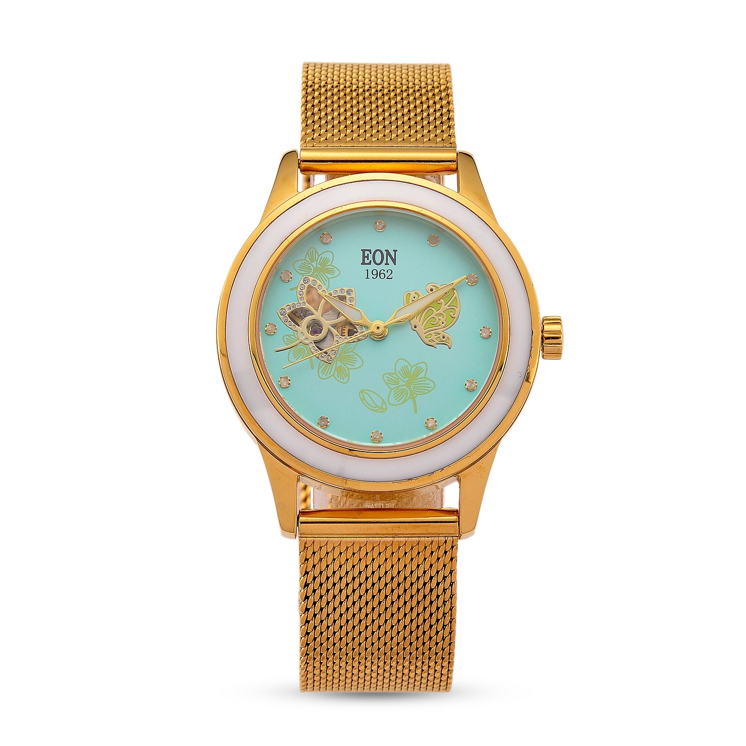 EON 1962 Weißer Diamant SI4 Uhren 21.5 cm 316L Edelstahl IP-Gelbbeschichtung ca. 0.12 ct