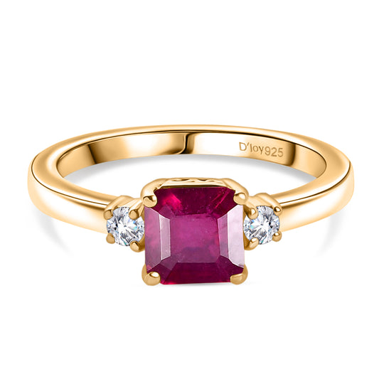 D'Joy AA Afrikanischer Rubin (Fissure gefüllt), Moissanit Ring 925 Silber 750 Gelb Vergoldet (Größe 19.00) ca. 1,70 ct