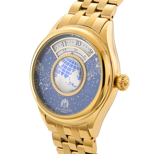 WILLIAM HUNT - Automatik Armbanduhr mit mechanischem Uhrwerk Sternenhimmel Zifferblatt, 316L Edelstahl, Goldfarben