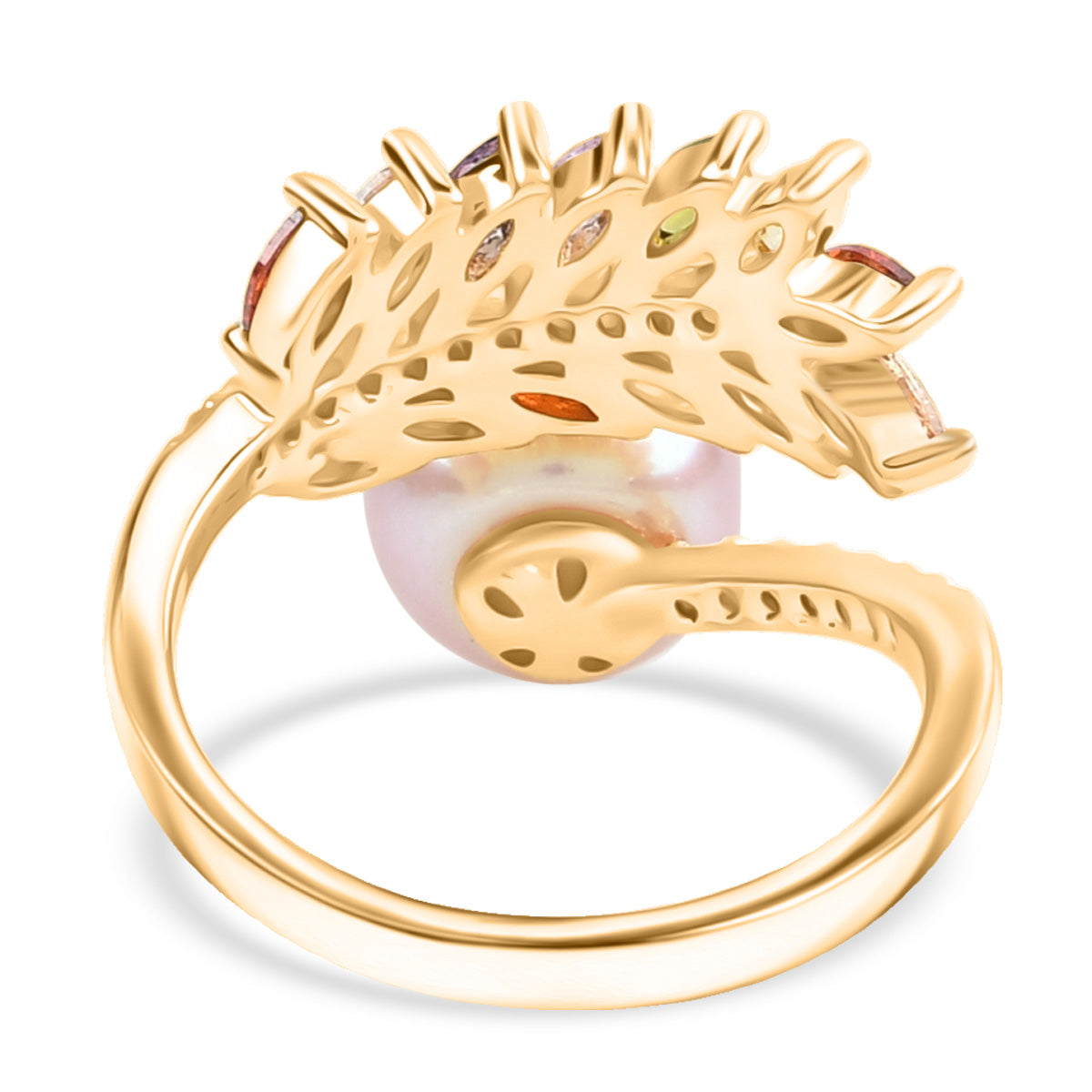 Lila Süßwasser Perle, Mehrfarbiger Zirkonia Ring Nickelfreies Messing, Goldfarben, Flexibles (Größe 17.00-19.00)