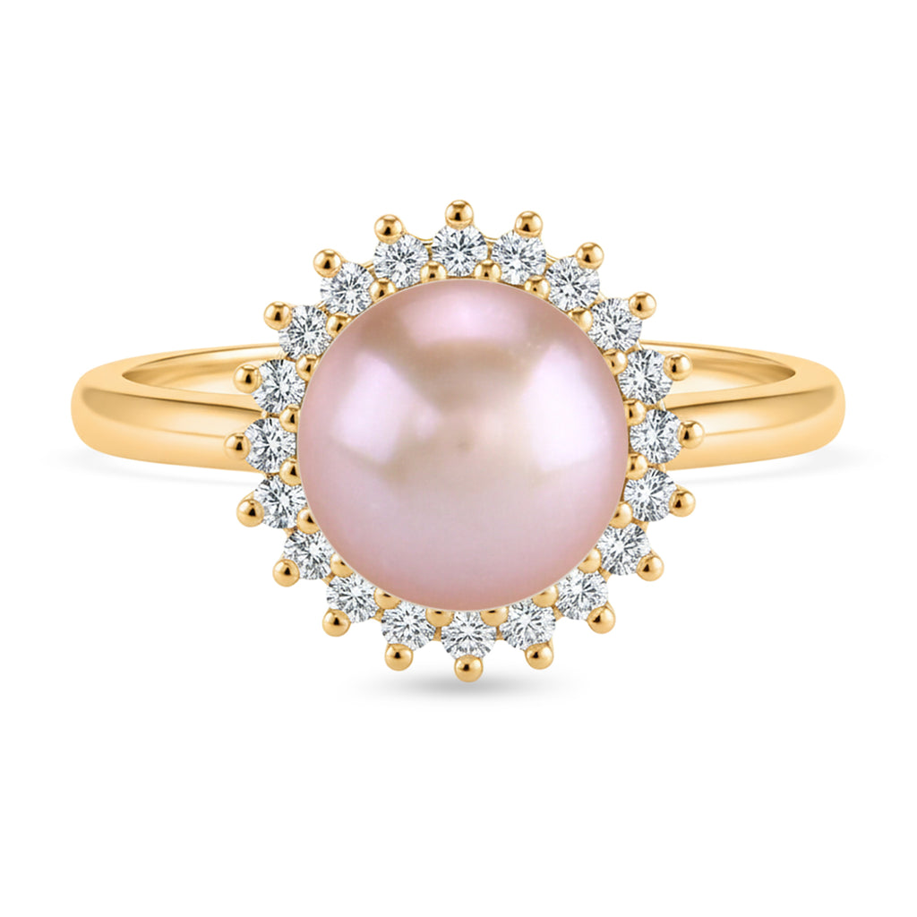 Lila Süßwasser Perle, Weißer Zirkonia Ring Nickelfreies Messing, Goldfarben, Flexibles (Größe 17.00-19.00)