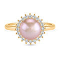 Lila Süßwasser Perle, Weißer Zirkonia Ring Nickelfreies Messing, Goldfarben, Flexibles (Größe 17.00-19.00)