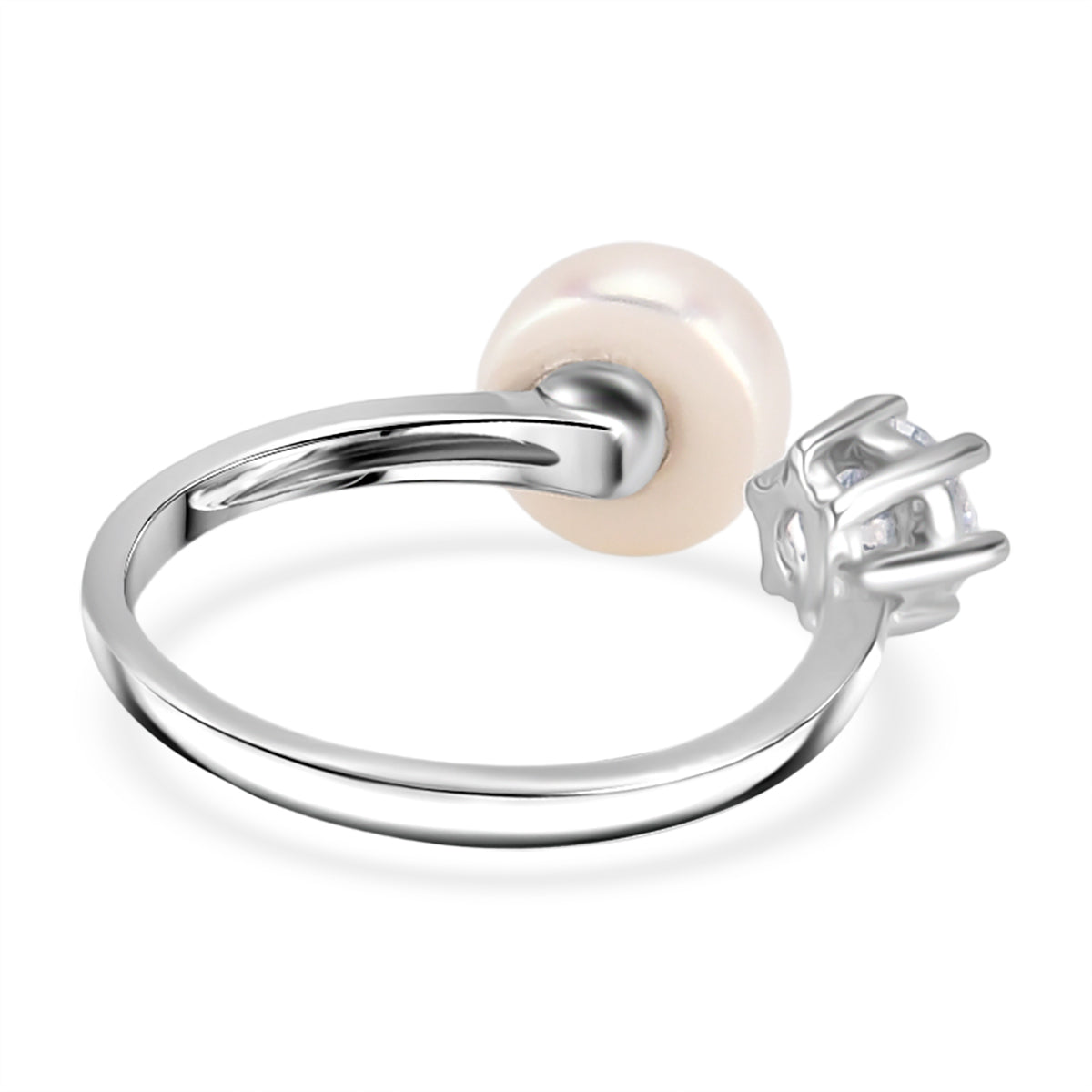 Weiße Süßwasser Perle, Weißer Zirkonia Ring Nickelfreies Messing, Flexibles (Größe 16.00-18.00)