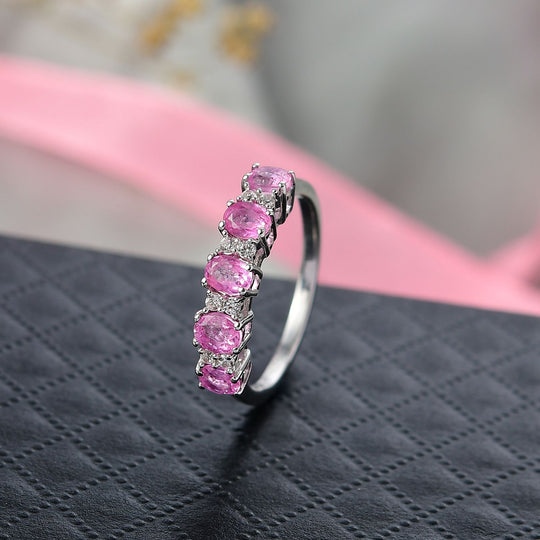 D'Joy Ilakaka Rosa Saphir (Fissure gefüllt), Weißer Zirkon Ring 925 Silber rhodiniert (Größe 21.00) ca. 1,62 ct