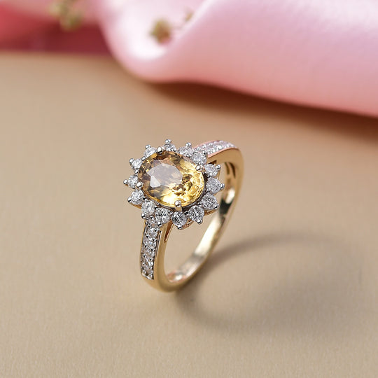 LUXURIANT DIAMOND - AAA Goldener Zirkon, Lab Grown Diamant Ring 417 Gold (Größe 17.00) ca. 3,43 ct