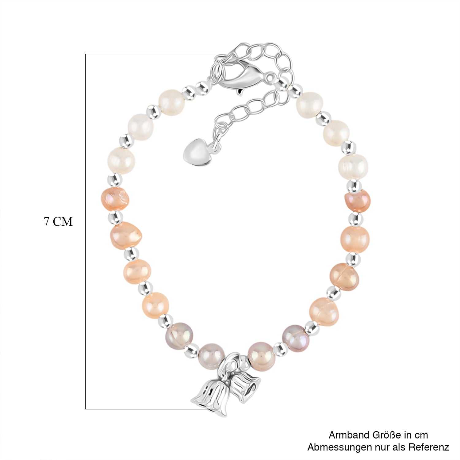 Mehrfarbige Süßwasser Perle Armband ca. 15.25 cm + 5 cm Extender, Nickelfreies Messing Silberfarben