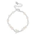 Weiße Muschelkernperle, Weiße Süßwasser Perle Armband ca. 15.25 cm + 3.5 cm Extender, Nickelfreies Messing Silberfarben