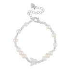 Weiße Muschelkernperle, Weiße Süßwasser Perle Armband ca. 15.25 cm + 3.5 cm Extender, Nickelfreies Messing Silberfarben