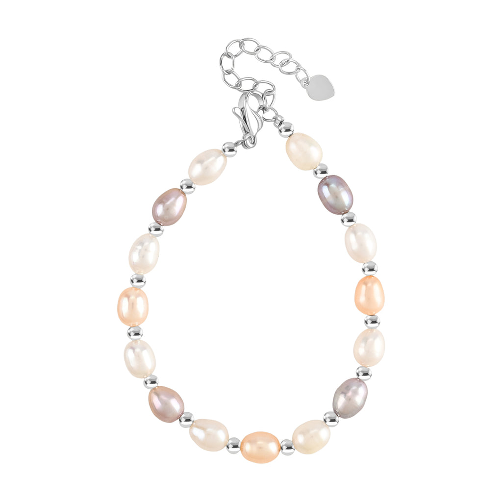 Mehrfarbige Süßwasser Perle Armband ca. 16.5 cm + 3.5 cm Extender, Nickelfreies Messing, Silberfarben