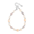 Mehrfarbige Süßwasser Perle Armband ca. 16.5 cm + 3.5 cm Extender, Nickelfreies Messing, Silberfarben