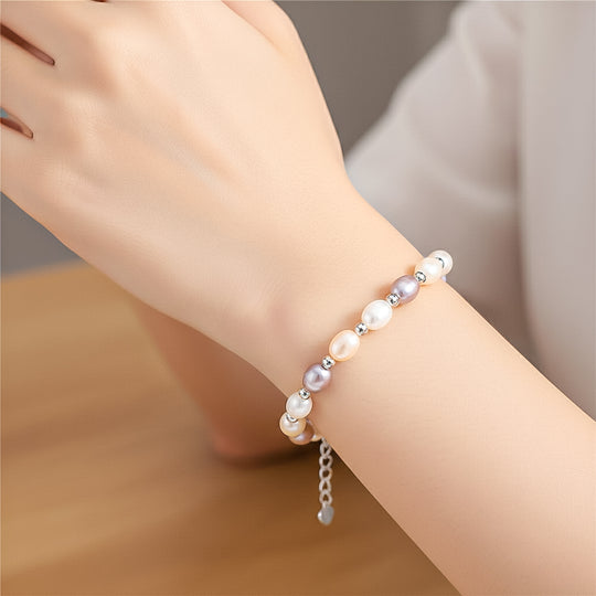 Mehrfarbige Süßwasser Perle Armband ca. 16.5 cm + 3.5 cm Extender, Nickelfreies Messing, Silberfarben