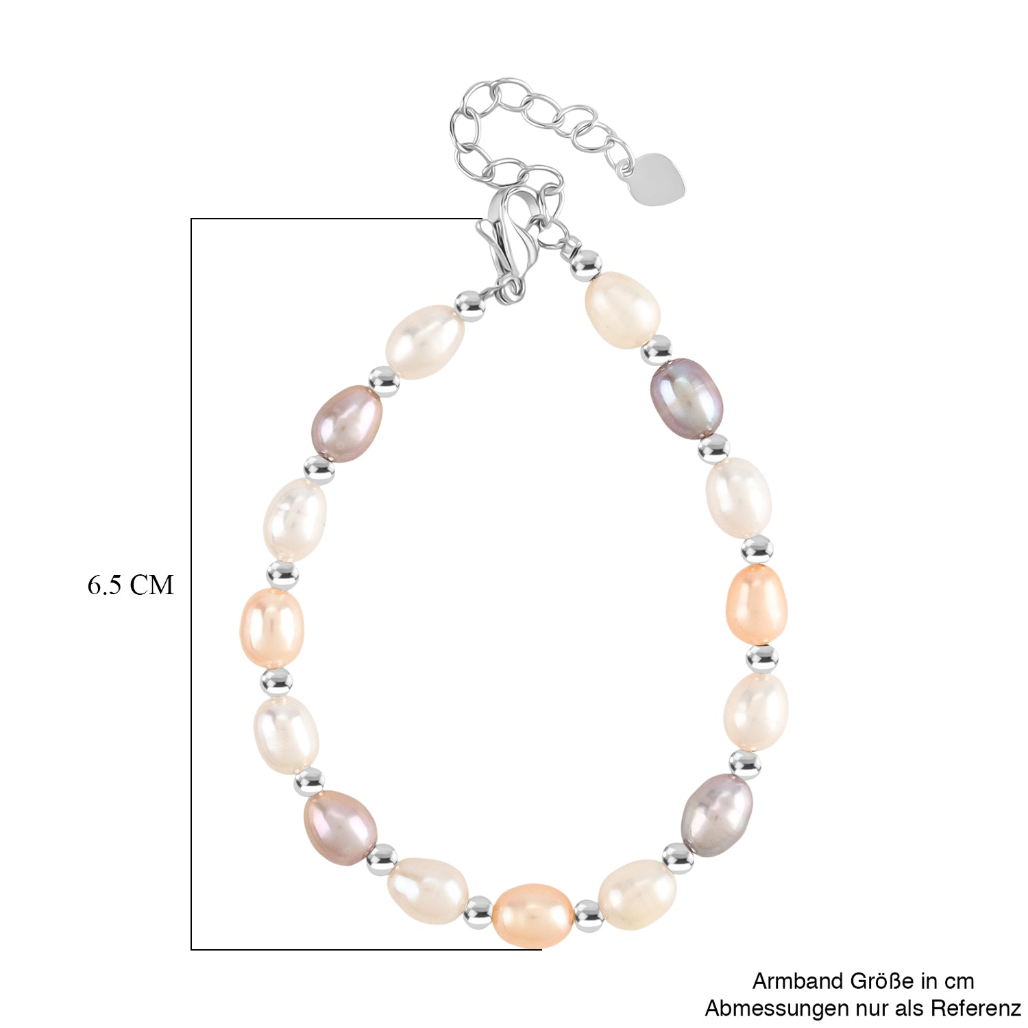 Mehrfarbige Süßwasser Perle Armband ca. 16.5 cm + 3.5 cm Extender, Nickelfreies Messing, Silberfarben