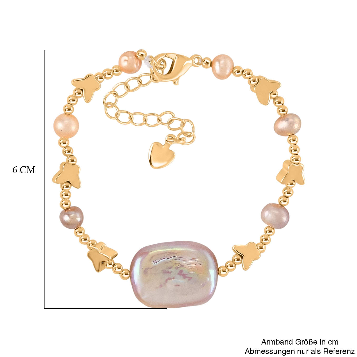 Rosa Süßwasser Perle, Lila Süßwasser Perle Armband ca. 15.85 cm + 3.5 cm Extender, Nickelfreies Messing, Goldfarben