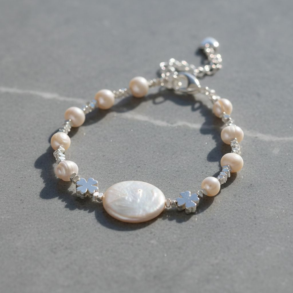 Weiße Süßwasser Perle Armband ca. 15.85 cm + 3.5 cm Extender, Nickelfreies Messing