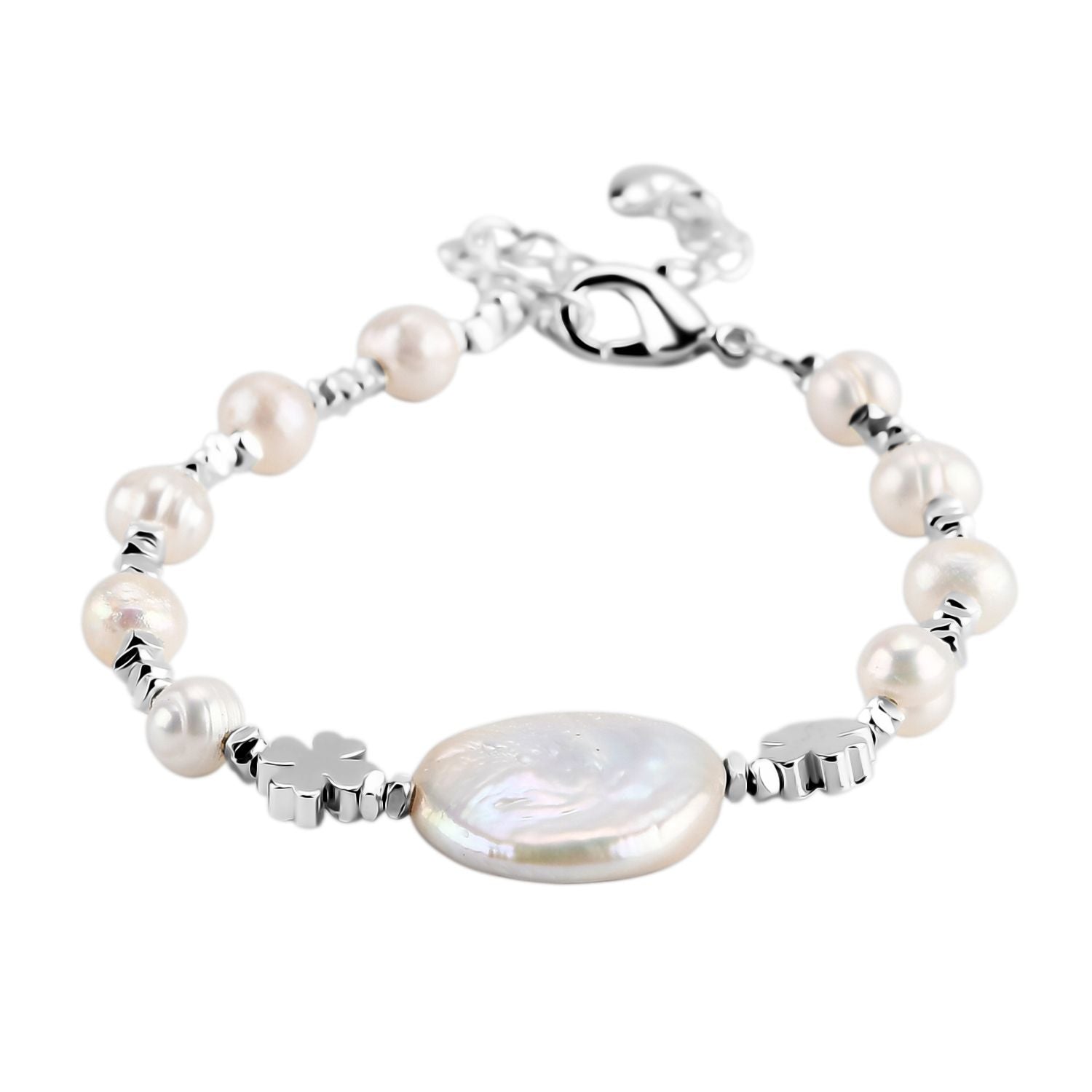 Weiße Süßwasser Perle Armband ca. 15.85 cm + 3.5 cm Extender, Nickelfreies Messing
