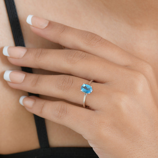 London Blau Topas Ring 925 Silber rhodiniert (Größe 19.00) ca. 1,47 ct