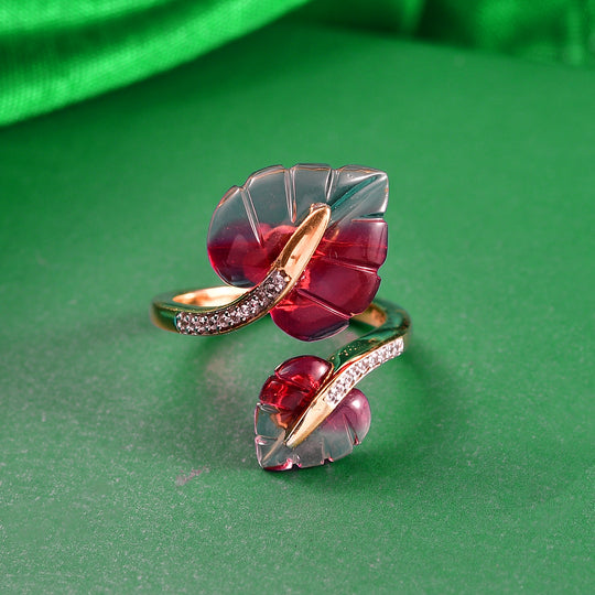 GP - Rosa Bicolor-Murano aus Italien, Kanchanaburi Blauer Saphir Ring 925 Silber 750 Gelbgold Vermeil (Größe 21.00)