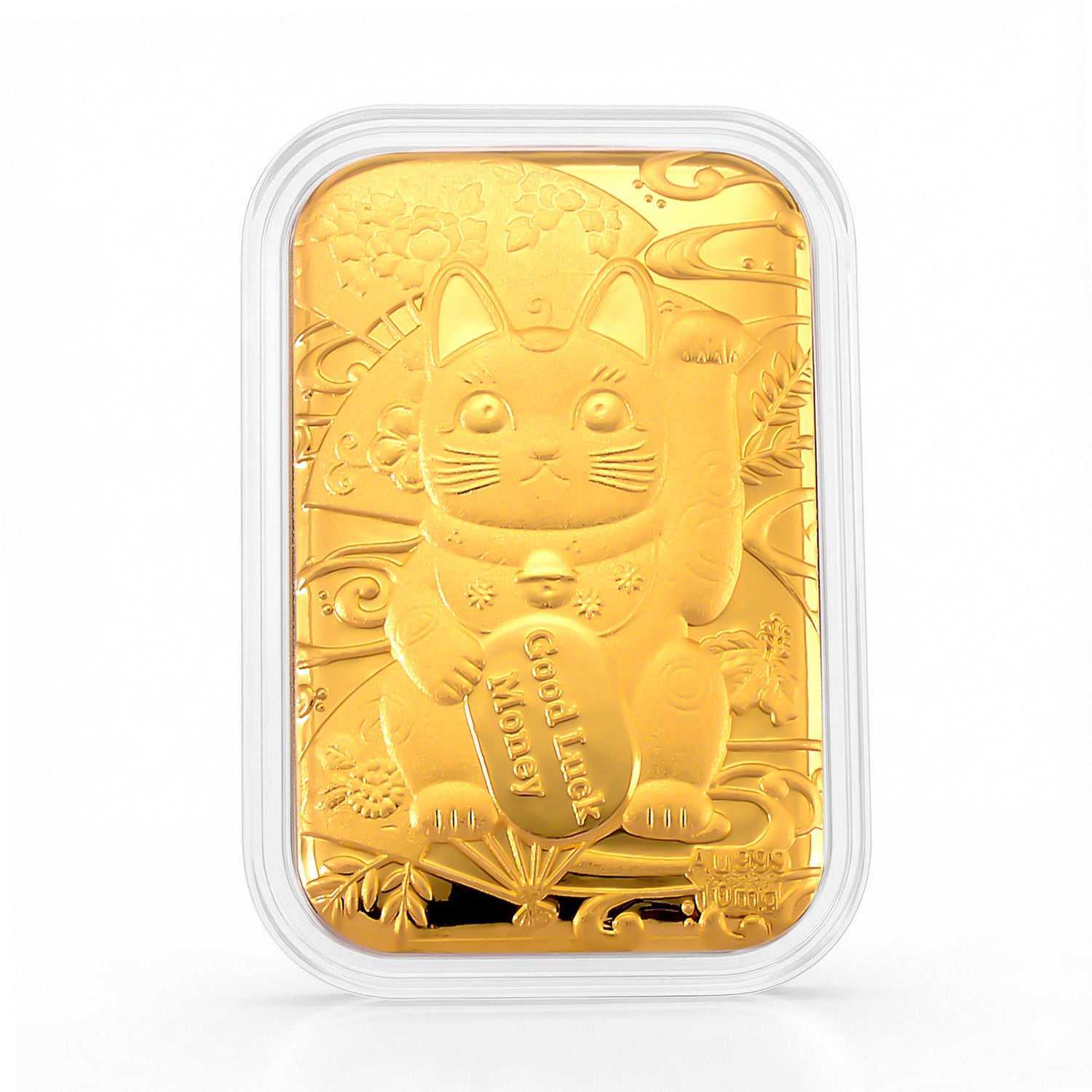 EXKLUSIVES GESCHENK - 999er Goldfolie mit Glückskatze 10mg