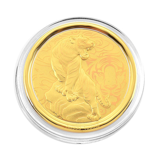 999er Goldmünzefolie mit Hundemotiv und Regenbogen-Designlinie, ca. 30 mm, ca. 100 mg