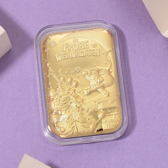 999er Feingoldplatte mit Frohe Weihnachten Motiv, 10mg 999 Gold